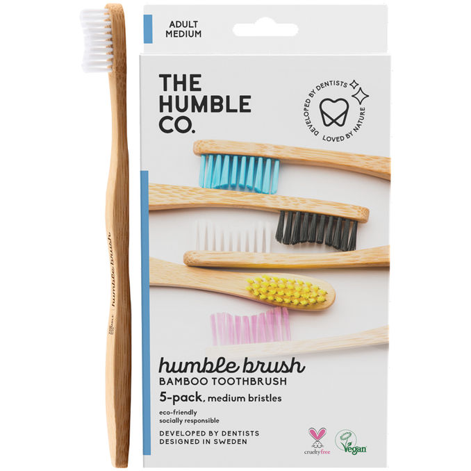 The Humble Co. Bambus-Zahnbürsten, 5er Pack (medium, gemischte Farben)